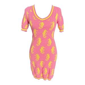 NWT $4900 Boutique Moschino Seahorse Pink Yellow Midi Dress 6